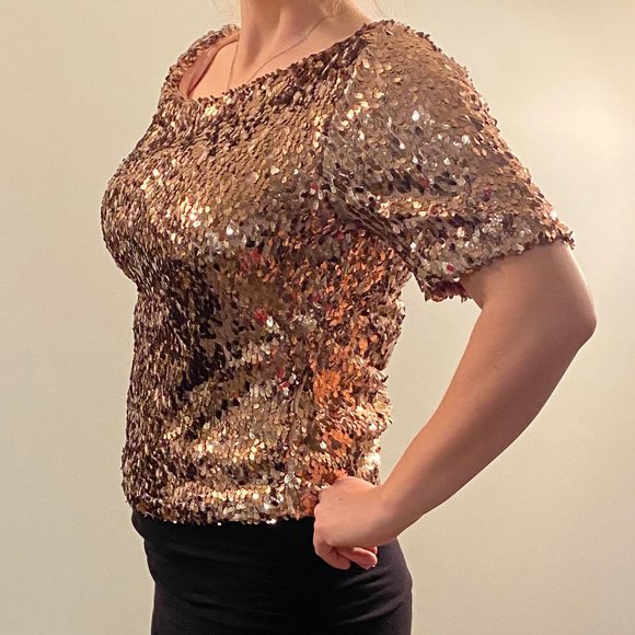 Tildon Rose Gold Sequin Wide Neck Crop Small - Picture 1 of 9